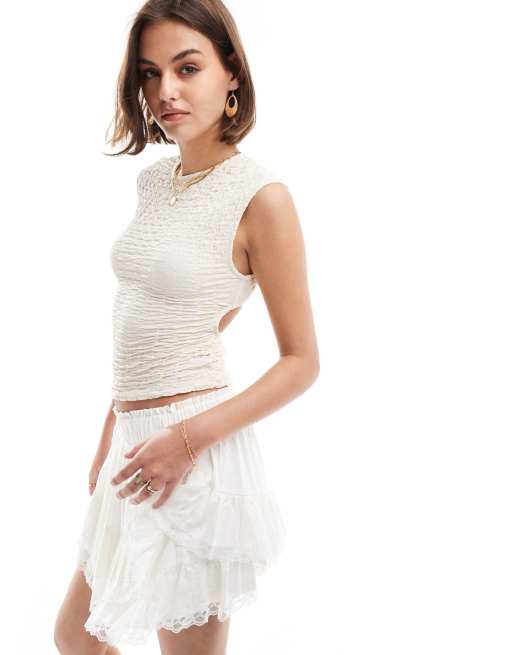 Pull&Bear - Top découpé au dos à texture bulles - Sable