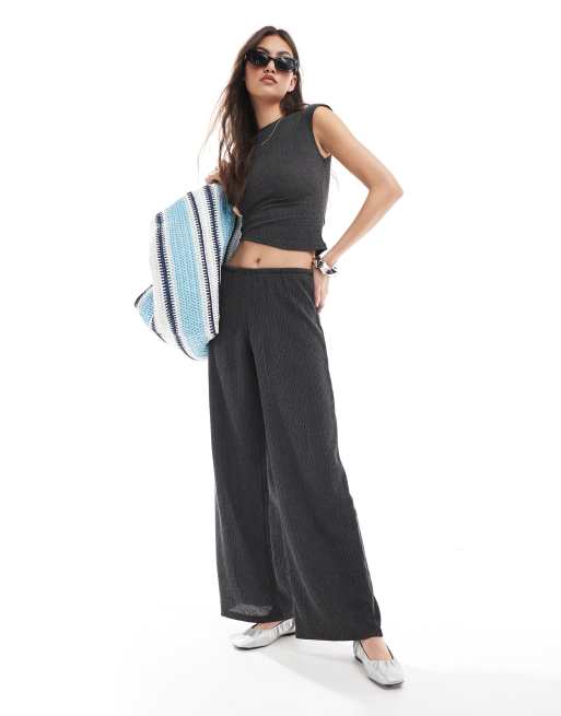 Pull&Bear - Top d'ensemble texturé à ourlet asymétrique - Gris anthracite