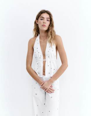 Pull & Bear - Top dos nu à aillets - Blanc