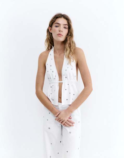Pull&Bear - Top dos nu à œillets - Blanc - view 1