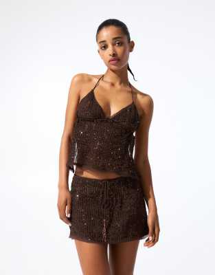 Pull&Bear - Top dos nu à sequins - Marron - view 1