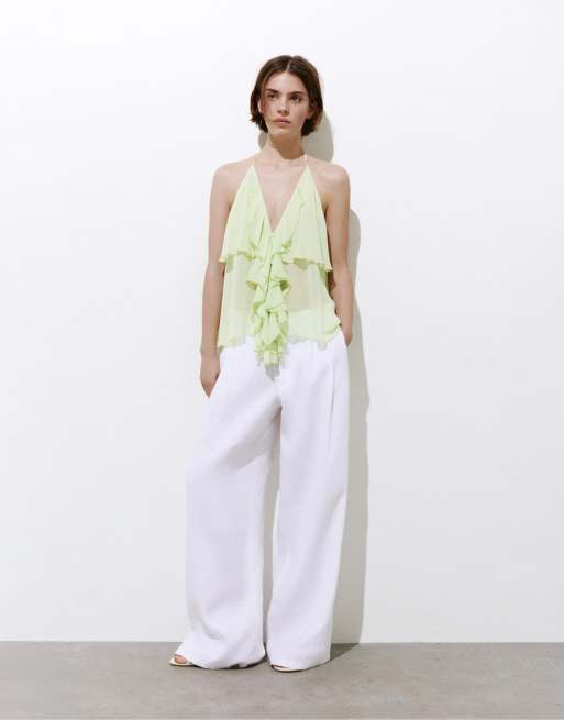 Pull&Bear - Top dos nu à volants - Vert pomme, 4 de 4