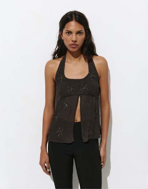 Pull&Bear - Top dos nu orné de perles - Marron - view 1