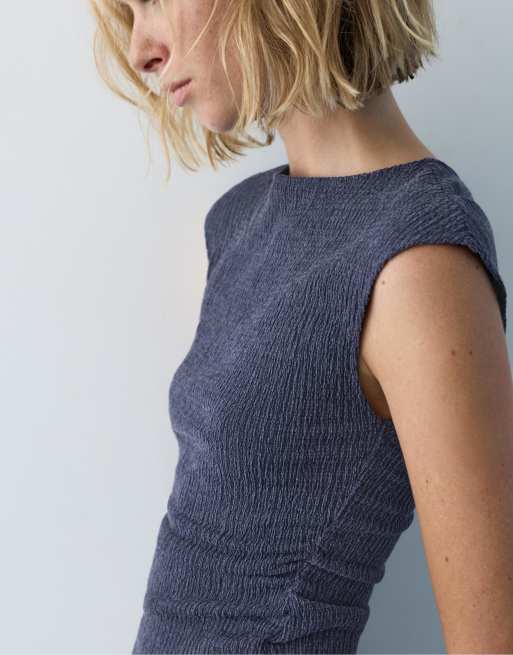 Pull&Bear - Top en crêpe - Bleu marine, 3 de 4