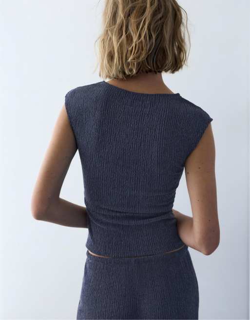 Pull&Bear - Top en crêpe - Bleu marine, 4 de 4