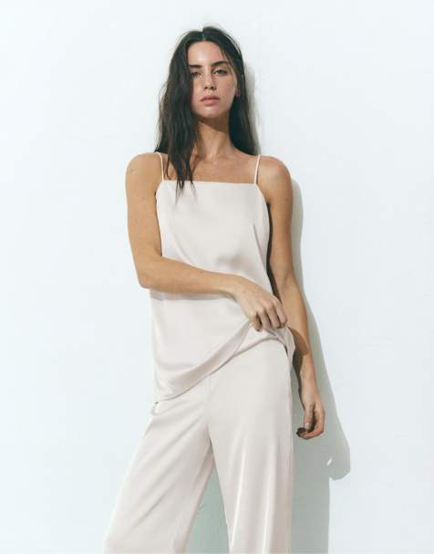 Pull&Bear - Top en satin à bretelles - Beige - view 1