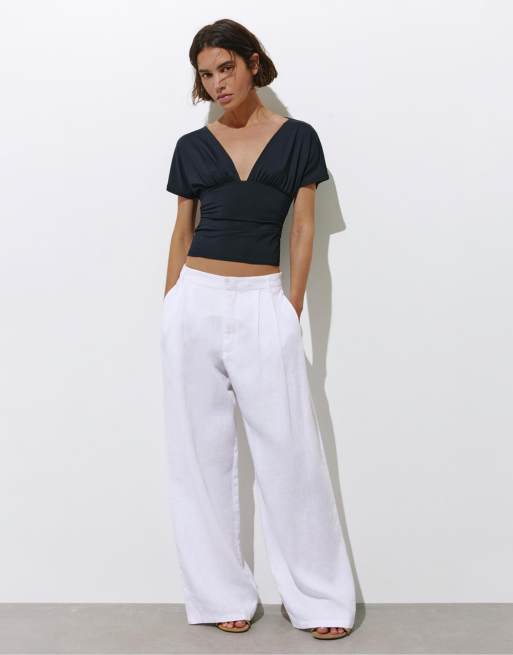 Pull&Bear - Top froncé à col V - Noir, 4 de 7