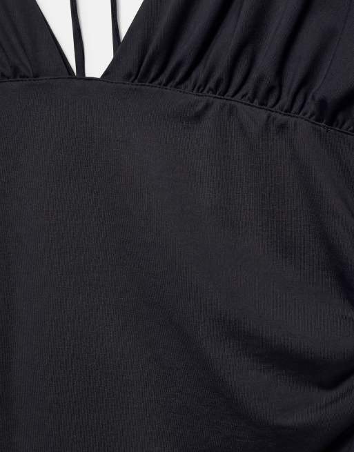 Pull&Bear - Top froncé à col V - Noir, 6 de 7