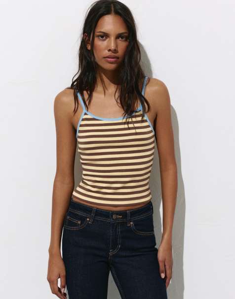 Pull&Bear - Top giallo a righe con spalline sottili - view 1