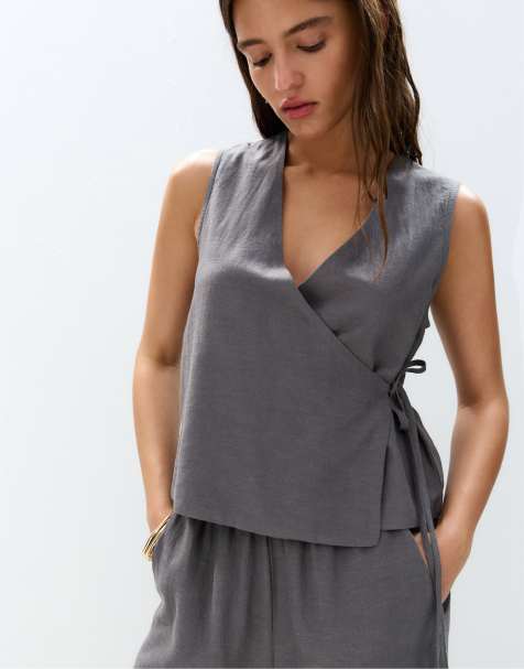 Pull&Bear - Top grigio incrociato - view 1