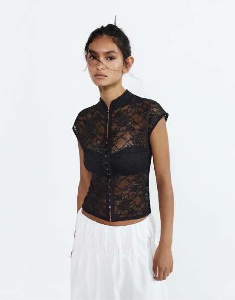Pull&Bear - Top in pizzo nero - view 1