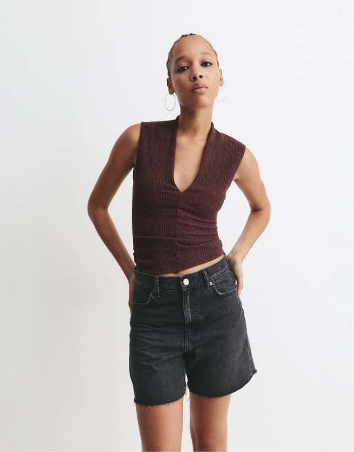 Pull&Bear - Top in tessuto crêpe color bordeaux