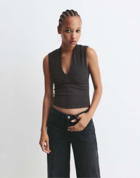 Pull&Bear - Top in tessuto crêpe nero - view 1