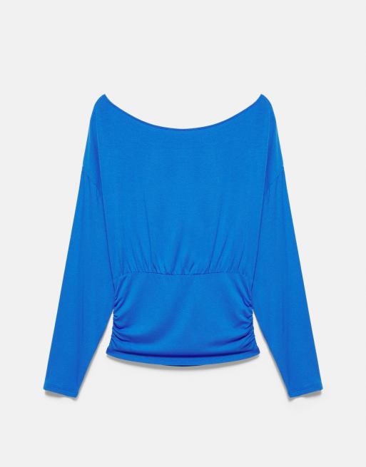 Pull&Bear top med bådudskæring og taljebånd i mørkeblå, 4 af 7