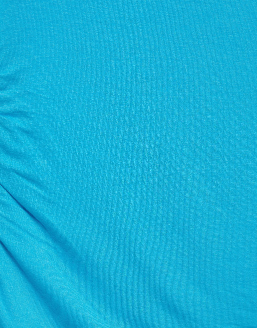 Pull&Bear top med rynkeeffekt og asymmetrisk snit i turkis, 6 af 7