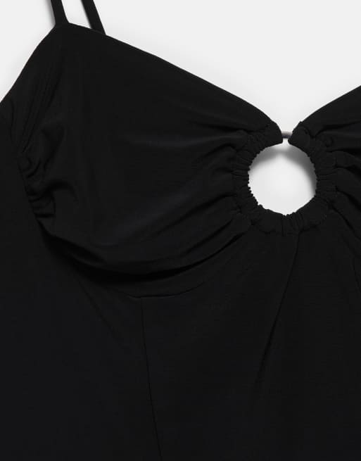 Pull&Bear top med stropper og halsudskæring med applikation i sort, 4 af 5