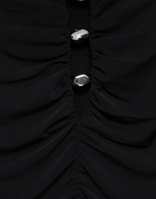 Pull&Bear top met appliqué en uitsnijding in zwart, 7 van 7