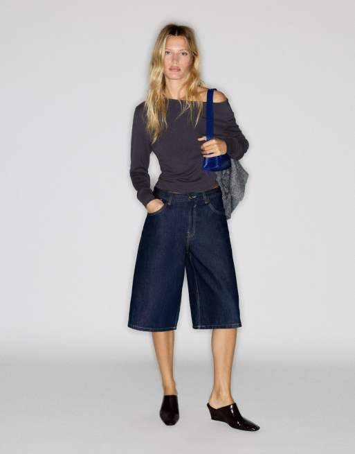 Pull&Bear top met asymmetrische halslijn in grijs, 4 van 7
