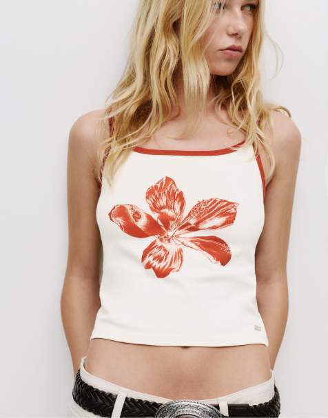 Pull&Bear - Top met bandjes en bloemenprint in beige - view 1