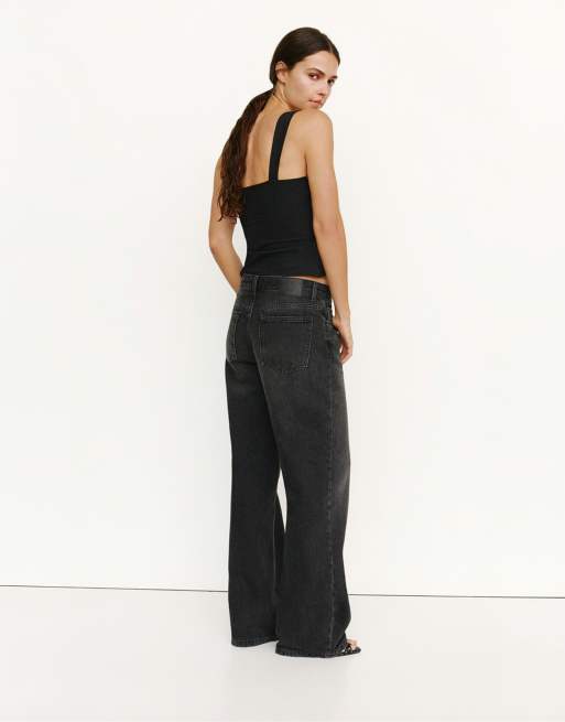 Pull&Bear top met bandjes en korsetlook in zwart, 3 van 7