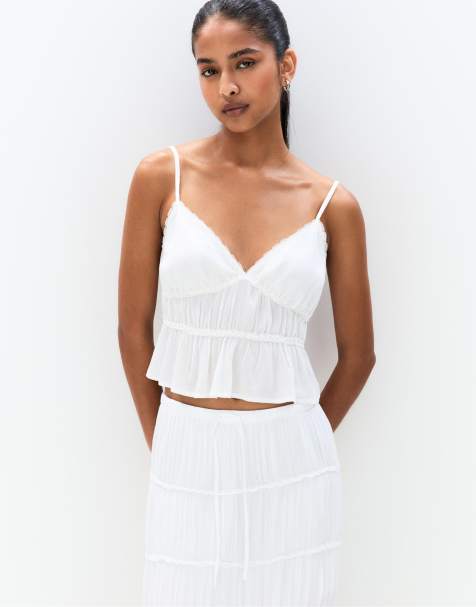 Pull&Bear - Top met bandjes en paneel in wit - view 1