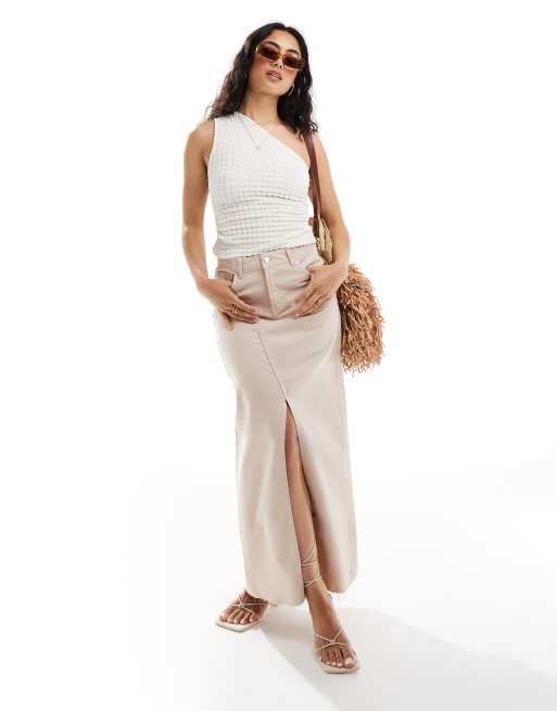 Pull&Bear - Top met bubbeltextuur en blote schouder in ecru, 3 van 4