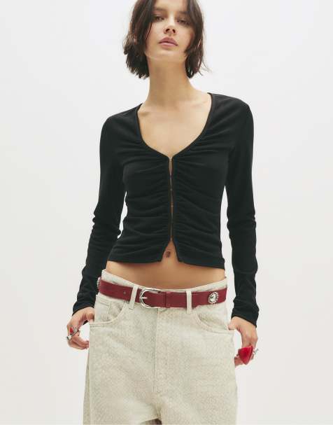 Pull&Bear - Top met drukknopen en lange mouwen in zwart - view 1