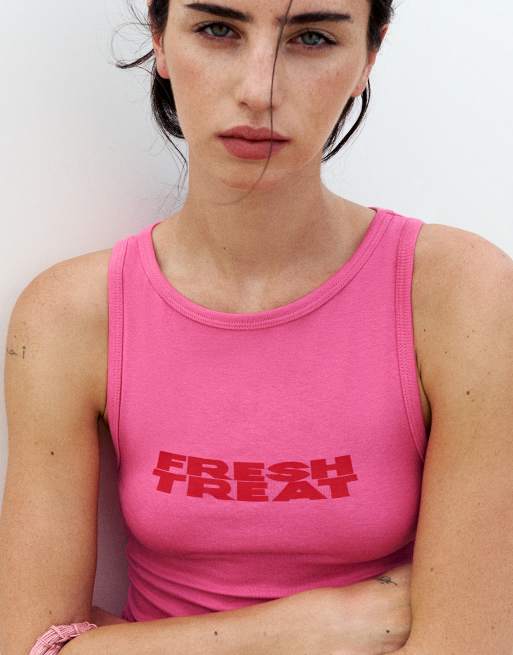 Pull&Bear - Top met grafische print in roze, 4 van 7