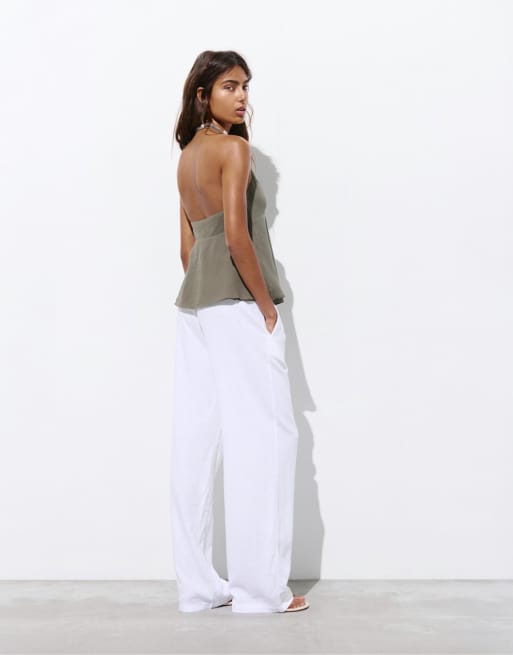 Pull&Bear - Top met halternek en knopen in kaki, 2 van 4