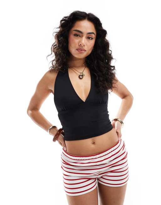 Pull&Bear - Top met halternek in zwart