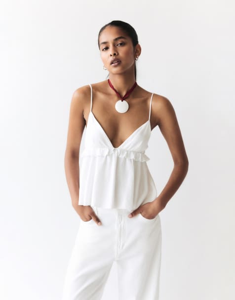 Pull&Bear - Top met ruches en bandjes in wit - view 1