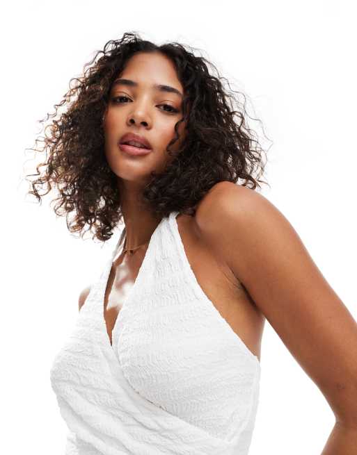 Pull&Bear - Top met textuur en halternek in wit , 4 van 4