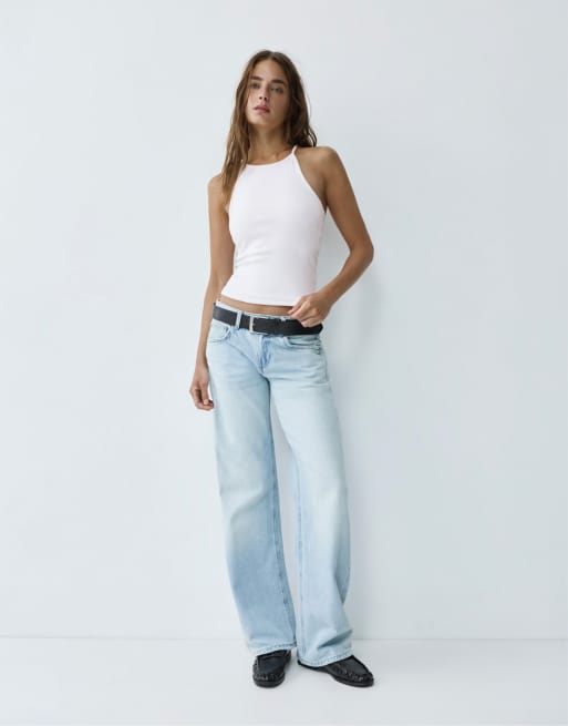 Pull&Bear Top mit Neckholder und Riemchenrücken in Weiß, 3 von 6