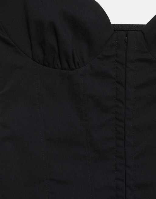 Pull&Bear Top mit Trägern und Korsett-Optik in Schwarz, 7 von 7