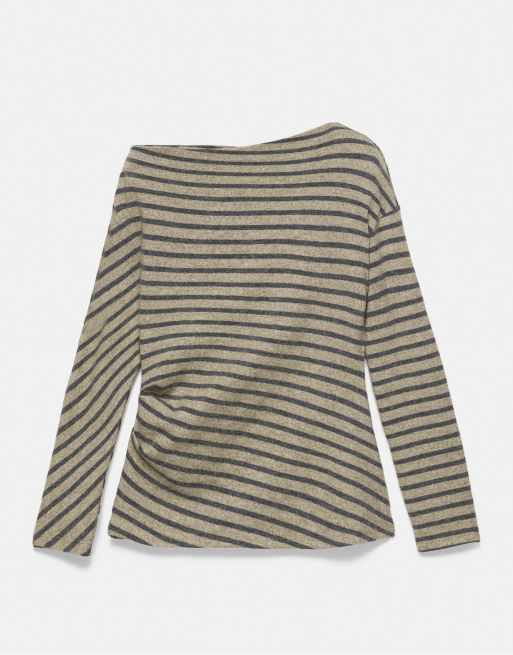 Pull&Bear top morbido al tatto asimmetrico a righe, 4 di 5