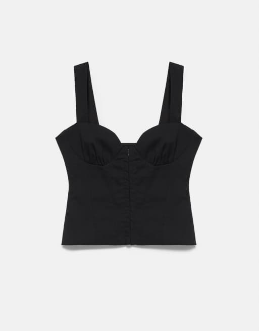 Pull&Bear - Top nero con spalline sottili ispirato al corsetto, 6 di 7