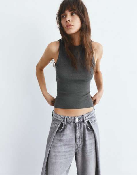 Pull&Bear - Top senza maniche con scollo rotondo medio mélange - view 1