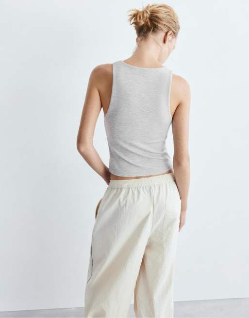 Pull&Bear - Top senza maniche in modal grigio mélange, 4 di 4