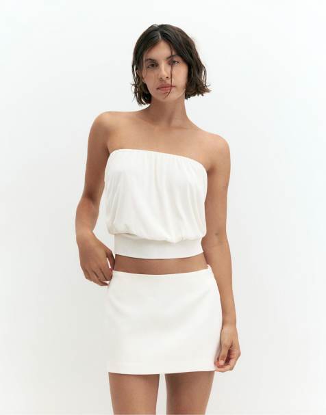 Pull&Bear top senza spalline con fascia in vita color ecru chiaro - view 1