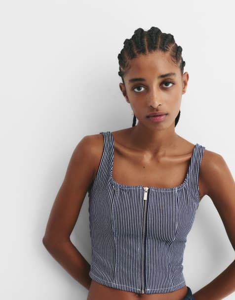 Pull&Bear - Top style corset rayé - Bleu - view 1