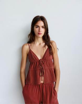 Pull & Bear - Top texturé à bretelles - Rouille-Orange S