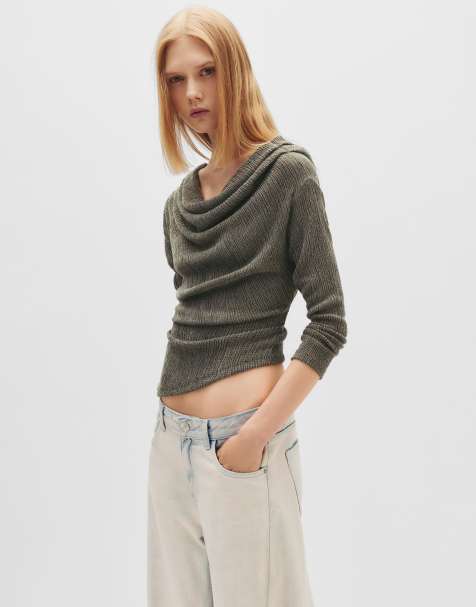 Pull&Bear - Top van crêpestof in kaki - view 1