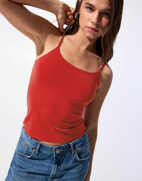 Pull&Bear - Top van polyamide met dunne bandjes in rood - view 1