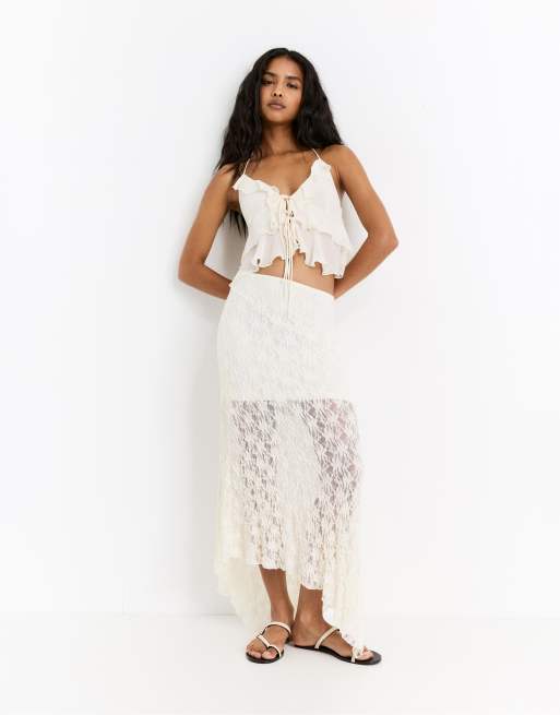 Pull&Bear ruffled top with bow in ice