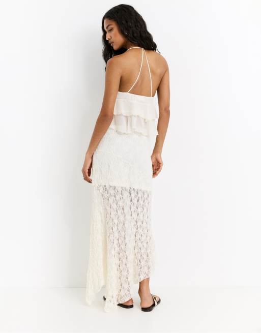 Pull&Bear ruffled top with bow in ice