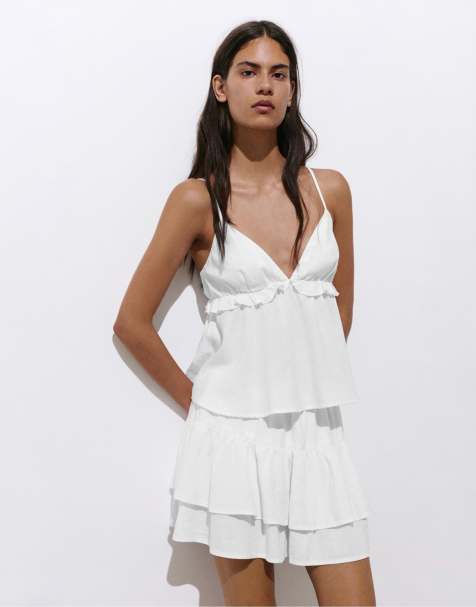 Pull&Bear - Top volanté en lin mélangé - Blanc - view 1