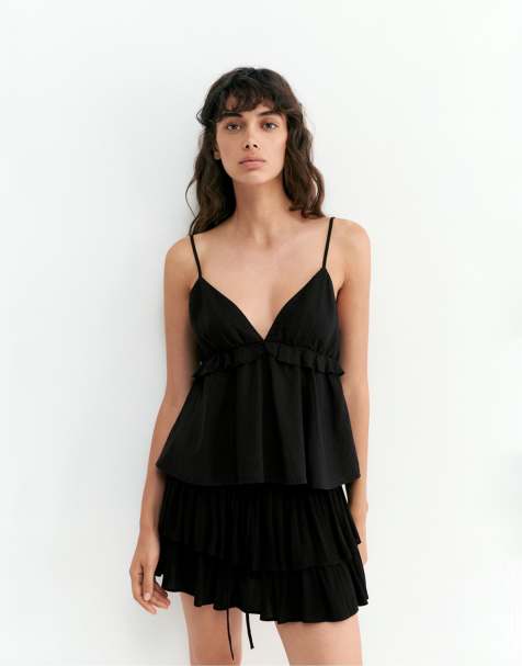 Pull&Bear - Top volanté en lin mélangé - Noir - view 1