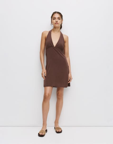 Pull&Bear Top with open back in brown - view 1