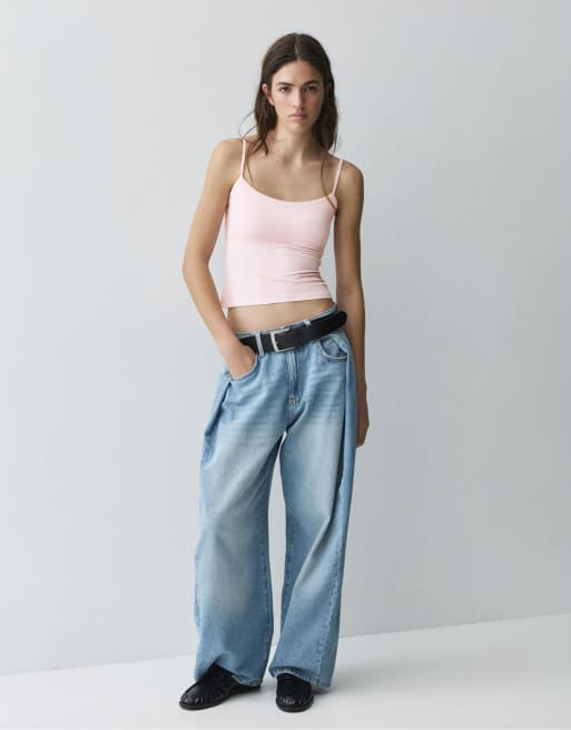 Pull&Bear topp med justerbara smala axelband i rosapink, 4 av 7
