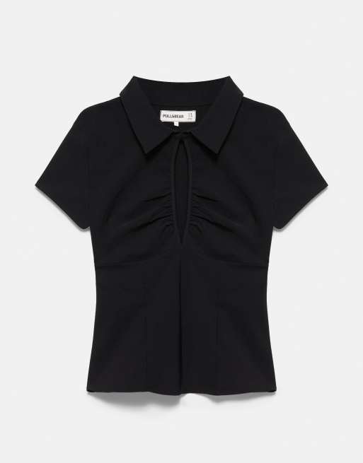Pull&Bear topp med korta ärmar och utskurna detaljer i svart, 4 av 6